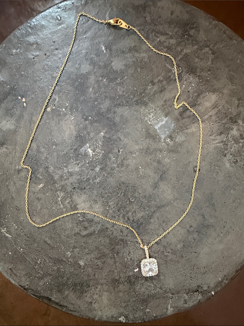 Must Have Gold Square Halo Pendant Necklace with Clear Stone - Women Jewelry - Picture 5 of 6